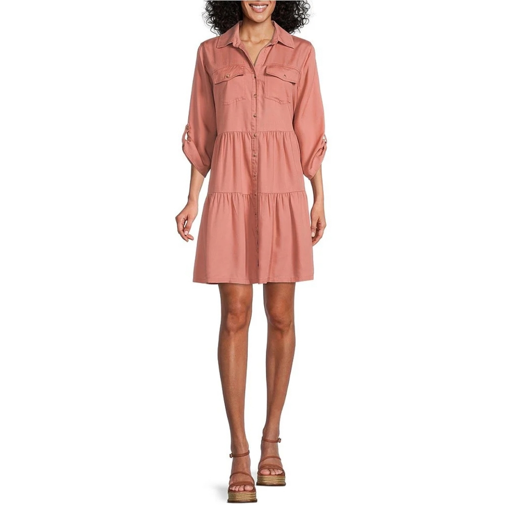 Brand New w/o Tags Nurture by Westbound 3/4 Rolled Tab Sleeve Dress Melon 2X